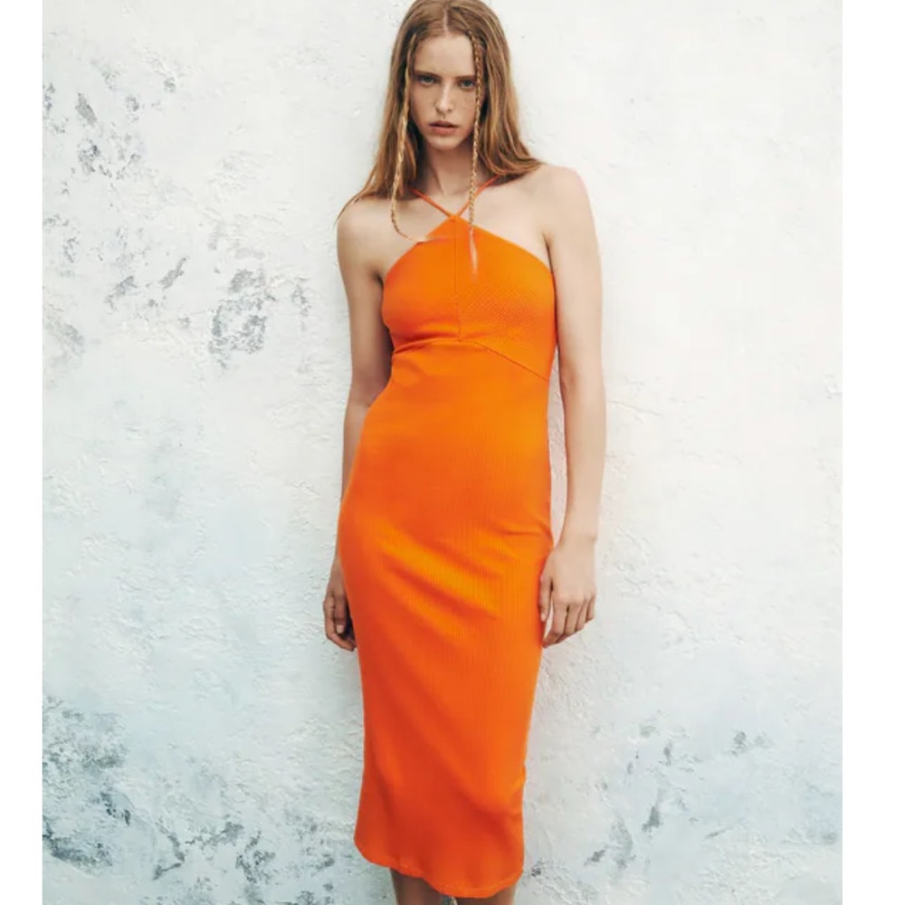 Zara Orange Midi Dress